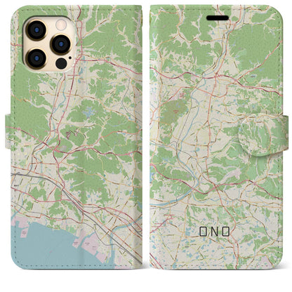 【小野（兵庫県）】地図柄iPhoneケース（手帳タイプ）ナチュラル・iPhone 12 Pro Max 用