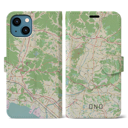 【小野（兵庫県）】地図柄iPhoneケース（手帳タイプ）ナチュラル・iPhone 13 用