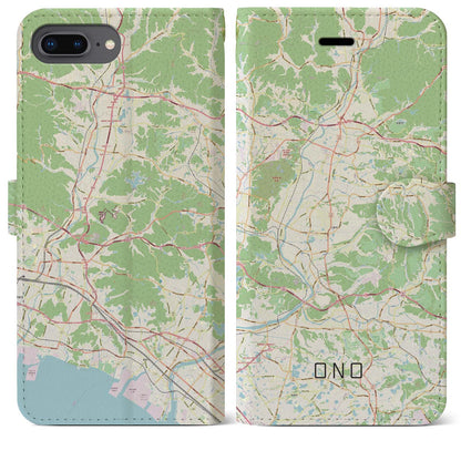 【小野（兵庫県）】地図柄iPhoneケース（手帳タイプ）ナチュラル・iPhone 8Plus /7Plus / 6sPlus / 6Plus 用