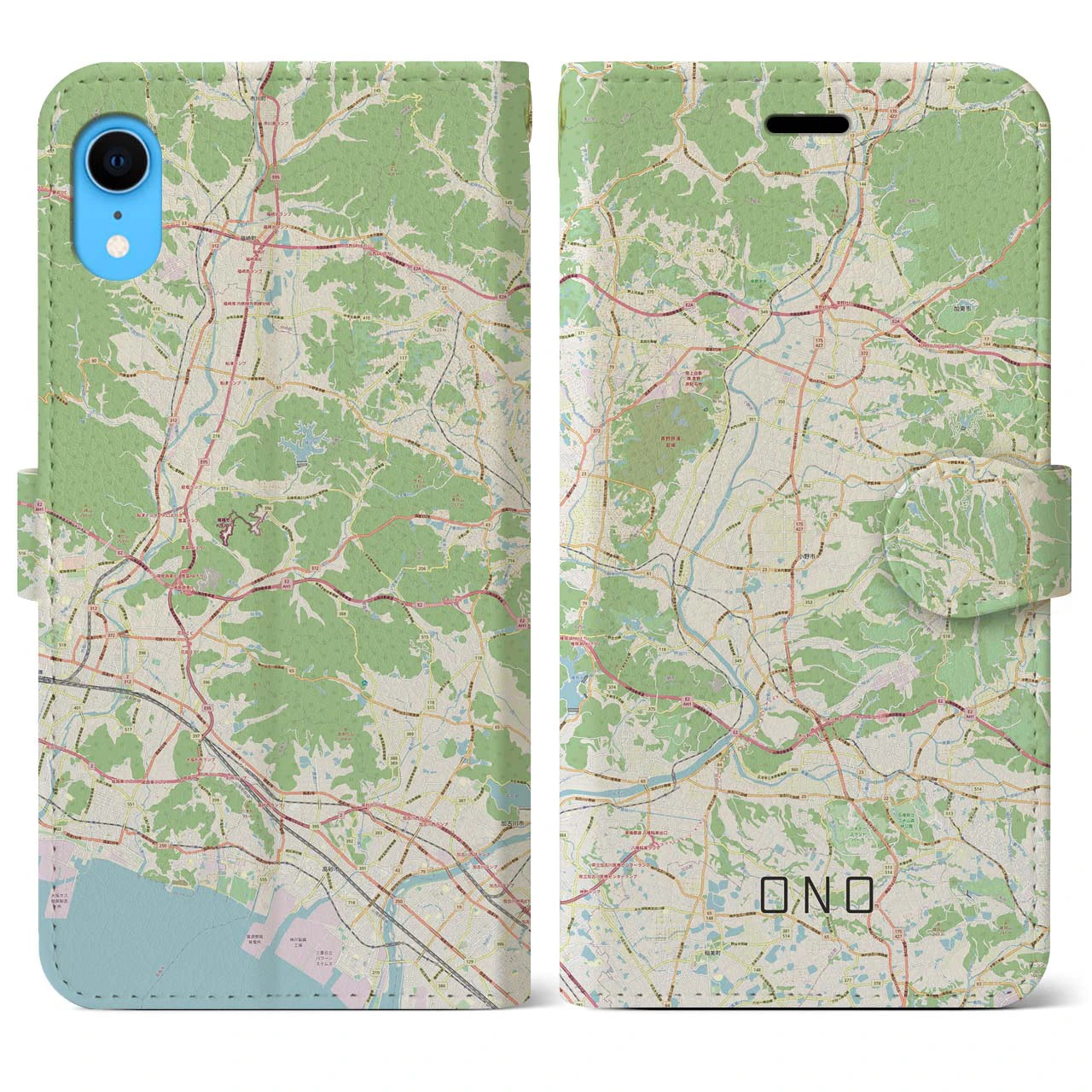 【小野】地図柄iPhoneケース（手帳両面タイプ・ナチュラル）iPhone XR 用