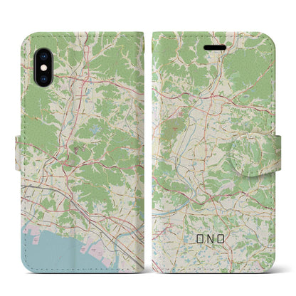 【小野（兵庫県）】地図柄iPhoneケース（手帳タイプ）ナチュラル・iPhone XS / X 用