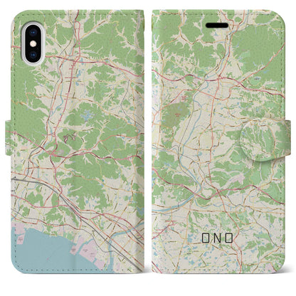【小野（兵庫県）】地図柄iPhoneケース（手帳タイプ）ナチュラル・iPhone XS Max 用