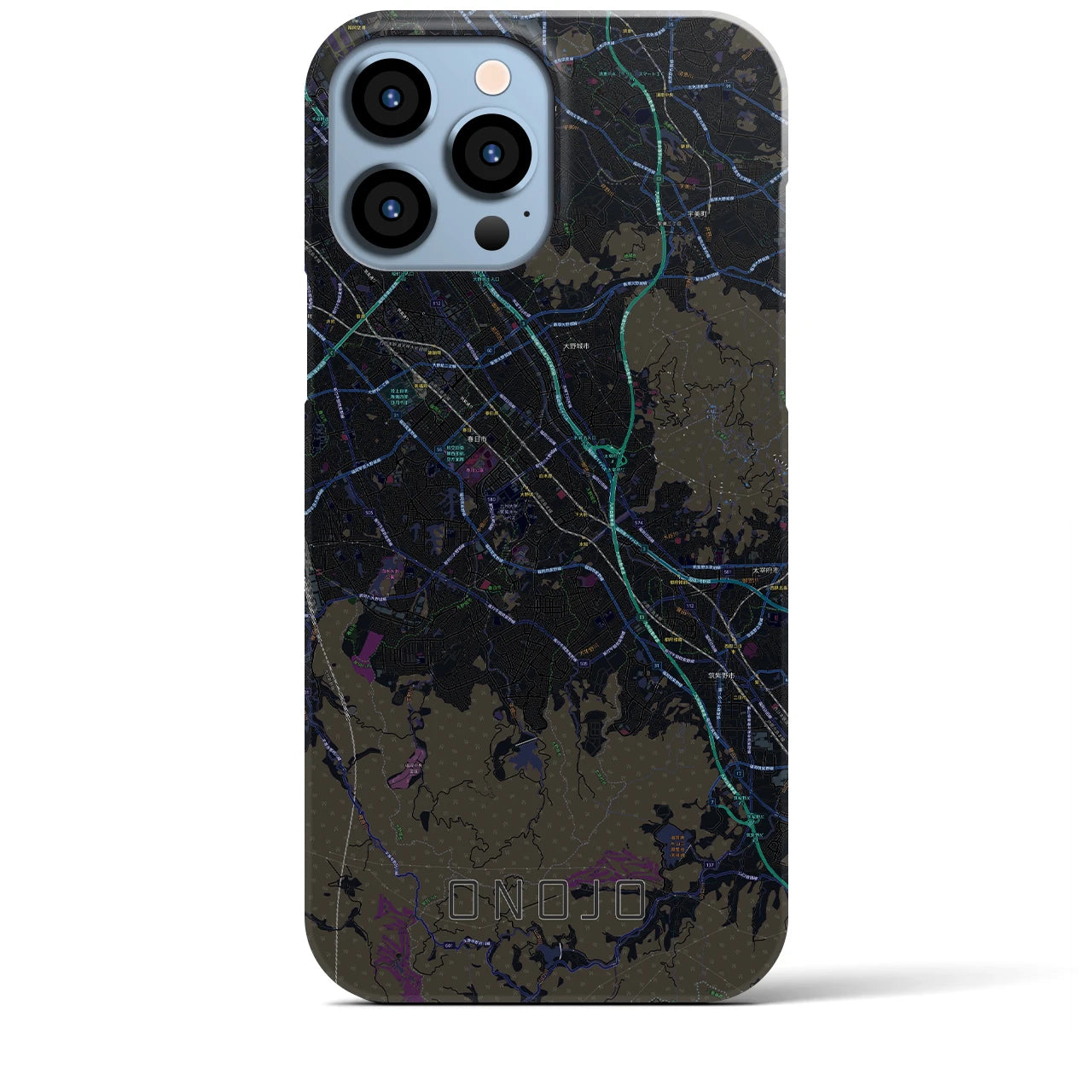 【大野城】地図柄iPhoneケース（バックカバータイプ・ブラック）iPhone 13 Pro Max 用