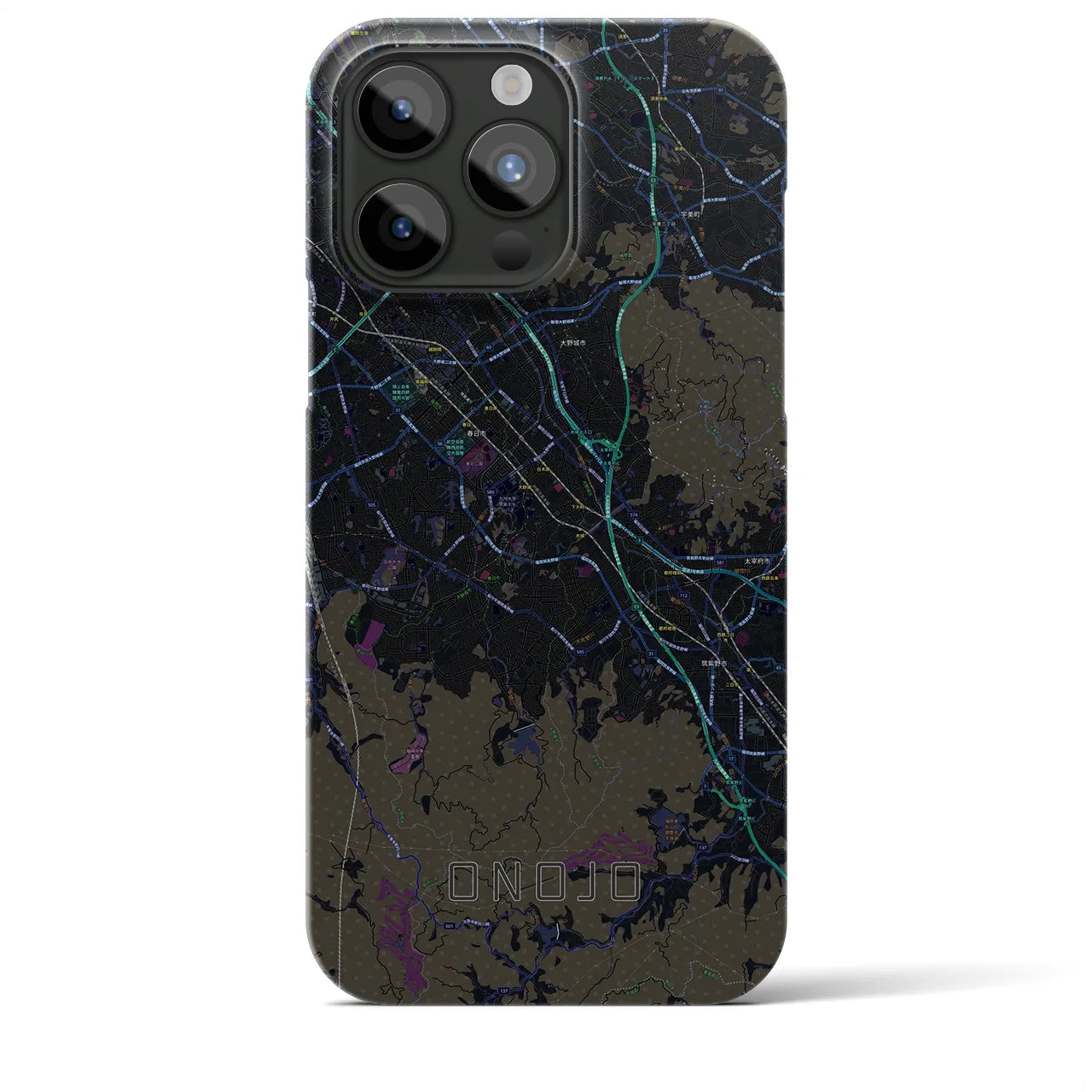 【大野城】地図柄iPhoneケース（バックカバータイプ・ブラック）iPhone 15 Pro Max 用