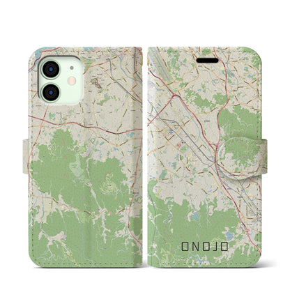 【大野城（福岡県）】地図柄iPhoneケース（手帳タイプ）ナチュラル・iPhone 12 mini 用