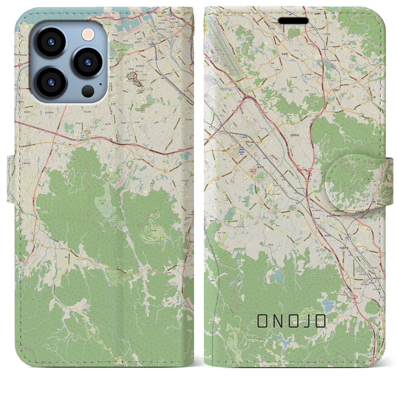 【大野城】地図柄iPhoneケース（手帳両面タイプ・ナチュラル）iPhone 13 Pro Max 用