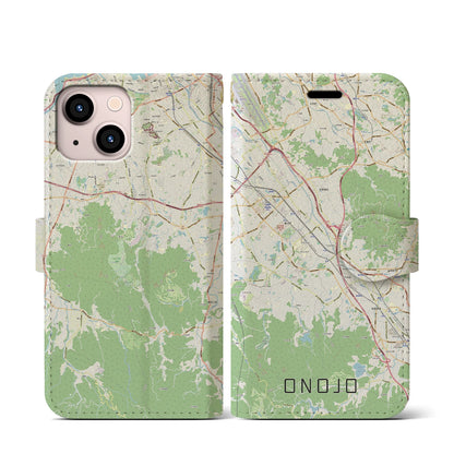 【大野城（福岡県）】地図柄iPhoneケース（手帳タイプ）ナチュラル・iPhone 13 mini 用