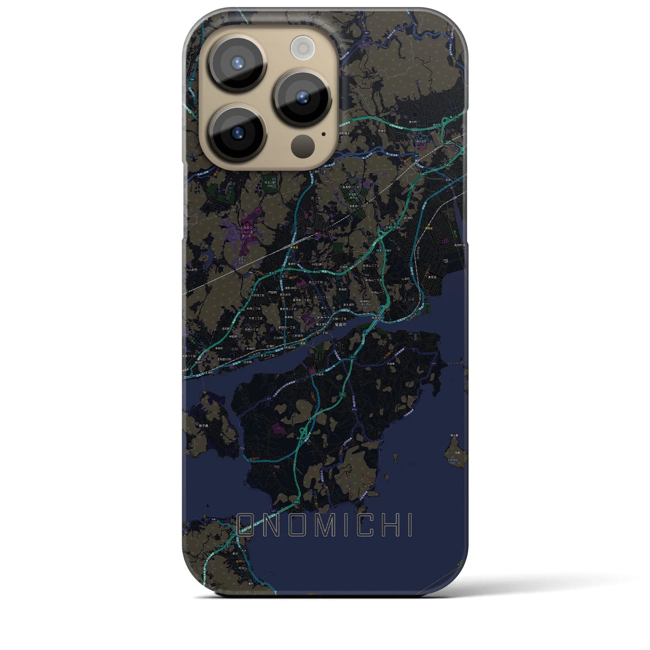 【尾道】地図柄iPhoneケース（バックカバータイプ・ブラック）iPhone 14 Pro Max 用