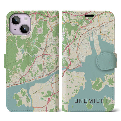 【尾道（広島県）】地図柄iPhoneケース（手帳タイプ）ナチュラル・iPhone 14 用