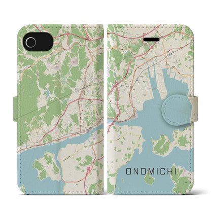 【尾道（広島県）】地図柄iPhoneケース（手帳タイプ）ナチュラル・iPhone SE（第3 / 第2世代） / 8 / 7 / 6s / 6 用