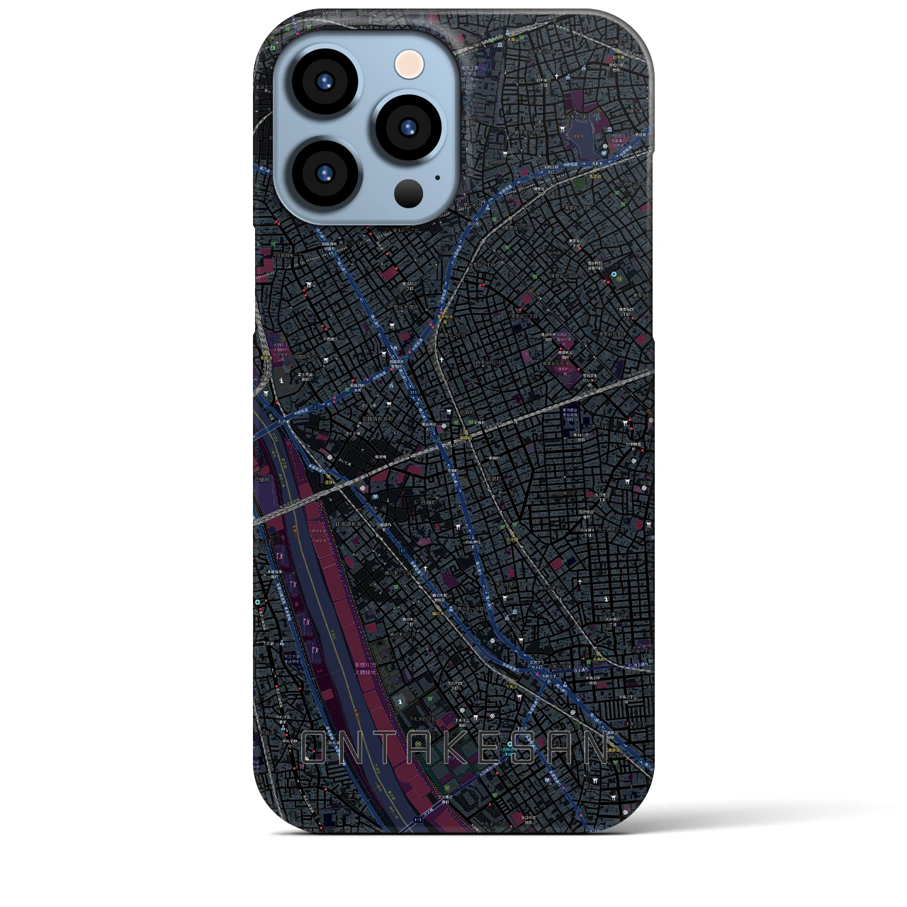 【御嶽山】地図柄iPhoneケース（バックカバータイプ・ブラック）iPhone 13 Pro Max 用