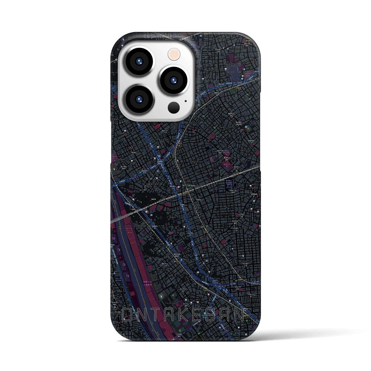 【御嶽山】地図柄iPhoneケース（バックカバータイプ・ブラック）iPhone 13 Pro 用