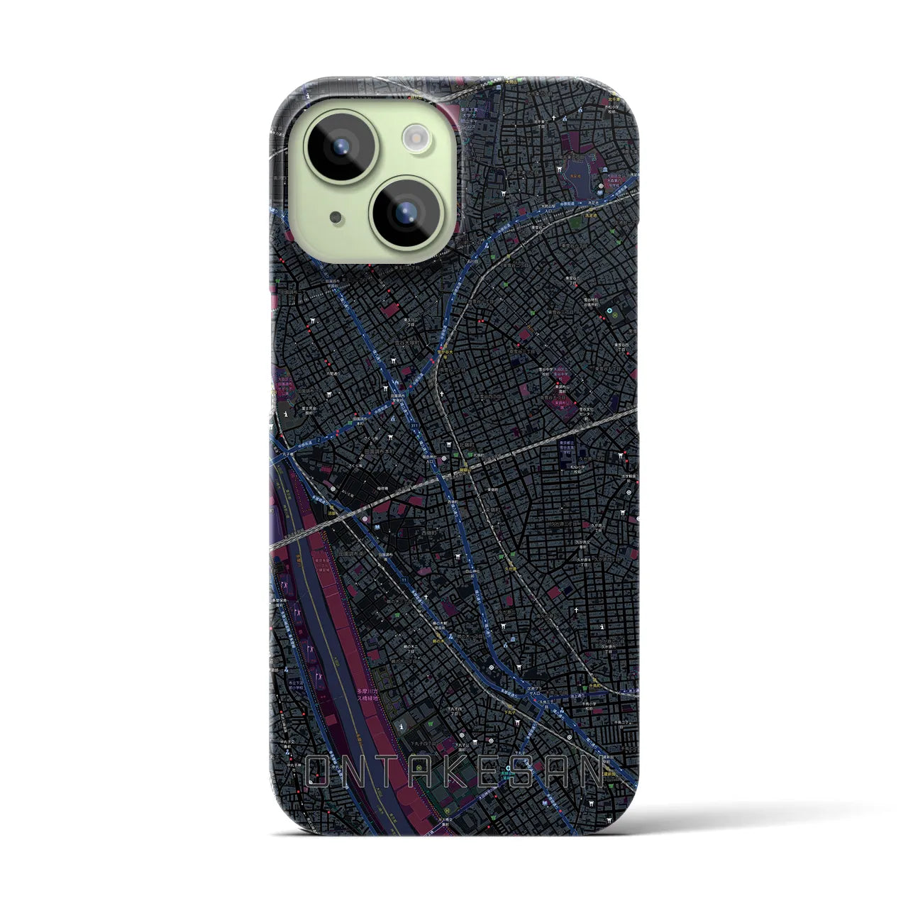 【御嶽山】地図柄iPhoneケース（バックカバータイプ・ブラック）iPhone 15 用