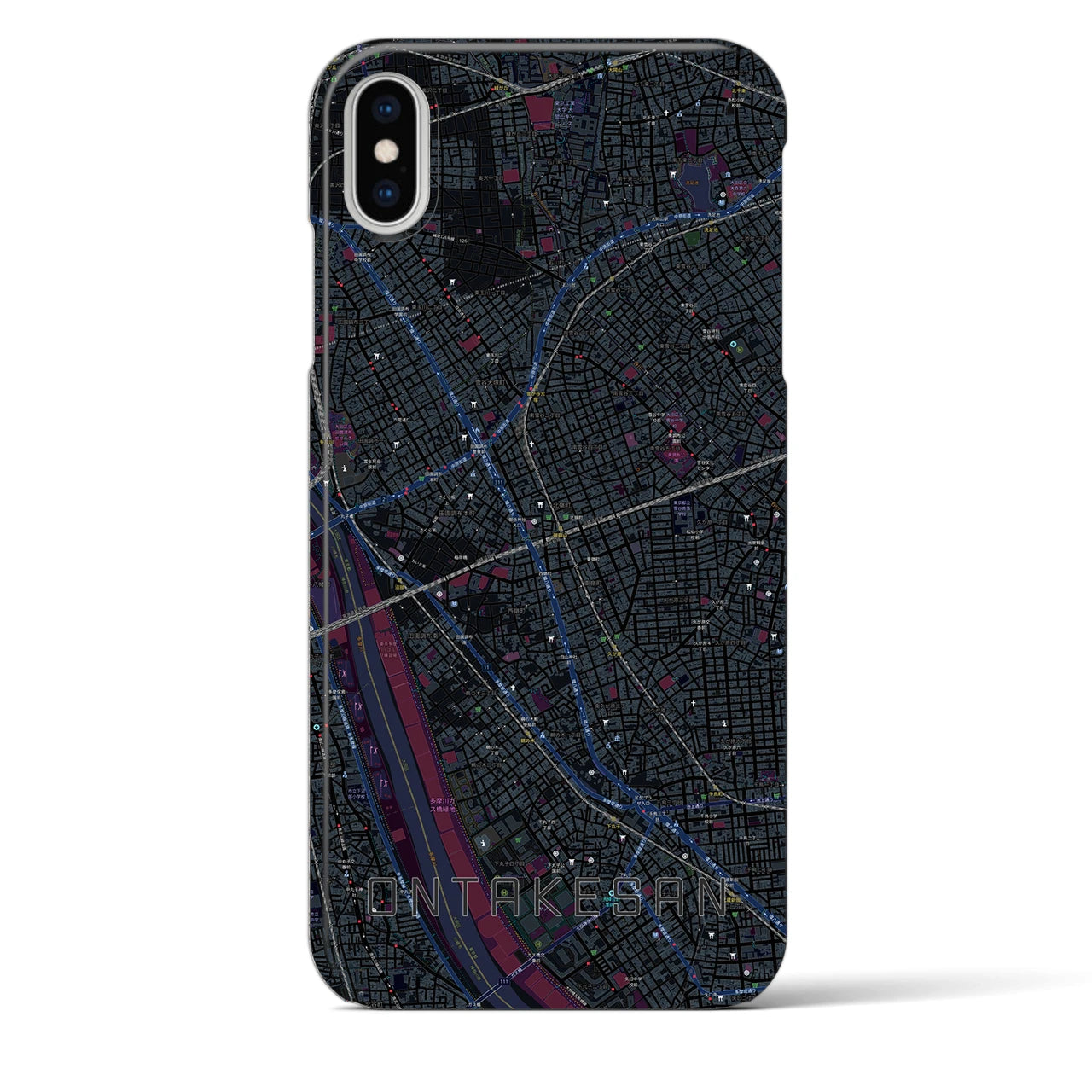 【御嶽山】地図柄iPhoneケース（バックカバータイプ・ブラック）iPhone XS Max 用