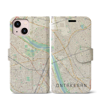 【御嶽山（東京都）】地図柄iPhoneケース（手帳タイプ）ナチュラル・iPhone 13 mini 用