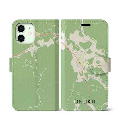【小奴可（広島県）】地図柄iPhoneケース（手帳タイプ）ナチュラル・iPhone 12 mini 用