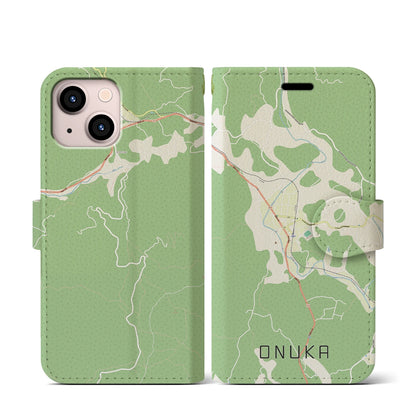 【小奴可（広島県）】地図柄iPhoneケース（手帳タイプ）ナチュラル・iPhone 13 mini 用