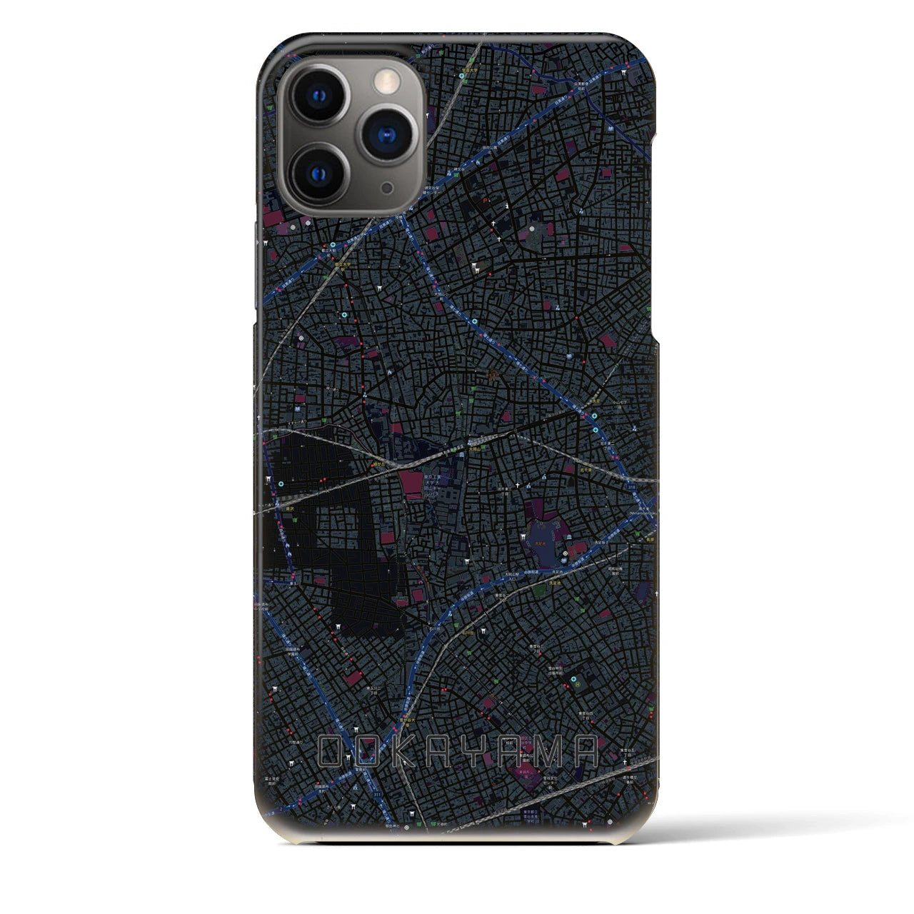 【大岡山】地図柄iPhoneケース（バックカバータイプ・ブラック）iPhone 11 Pro Max 用
