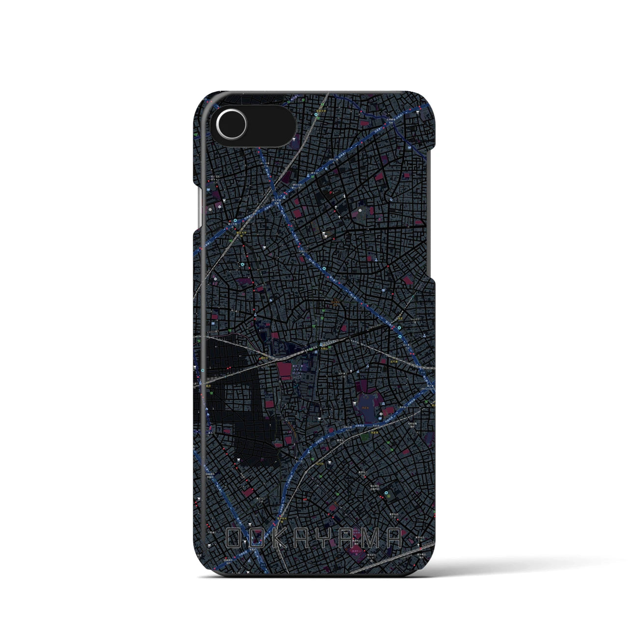【大岡山】地図柄iPhoneケース（バックカバータイプ・ブラック）iPhone SE（第3 / 第2世代） / 8 / 7 / 6s / 6 用