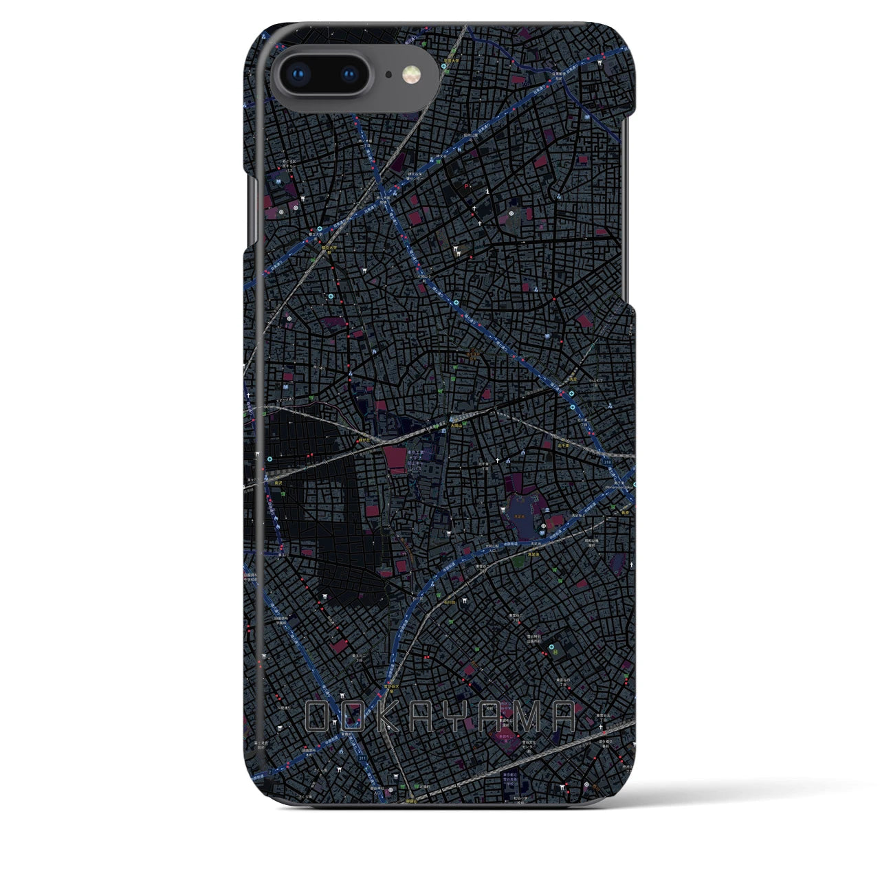 【大岡山】地図柄iPhoneケース（バックカバータイプ・ブラック）iPhone 8Plus /7Plus / 6sPlus / 6Plus 用