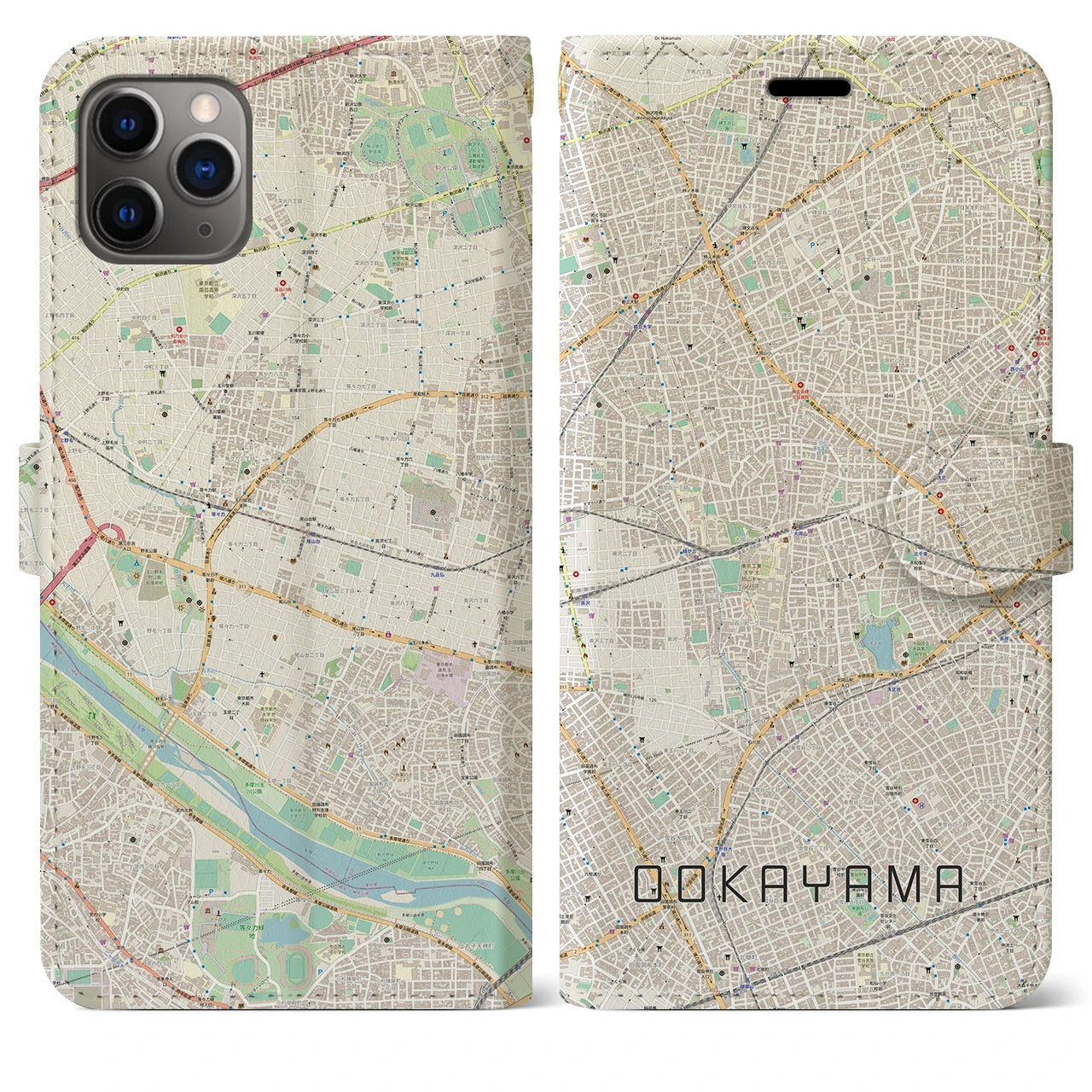 【大岡山】地図柄iPhoneケース（手帳両面タイプ・ナチュラル）iPhone 11 Pro Max 用