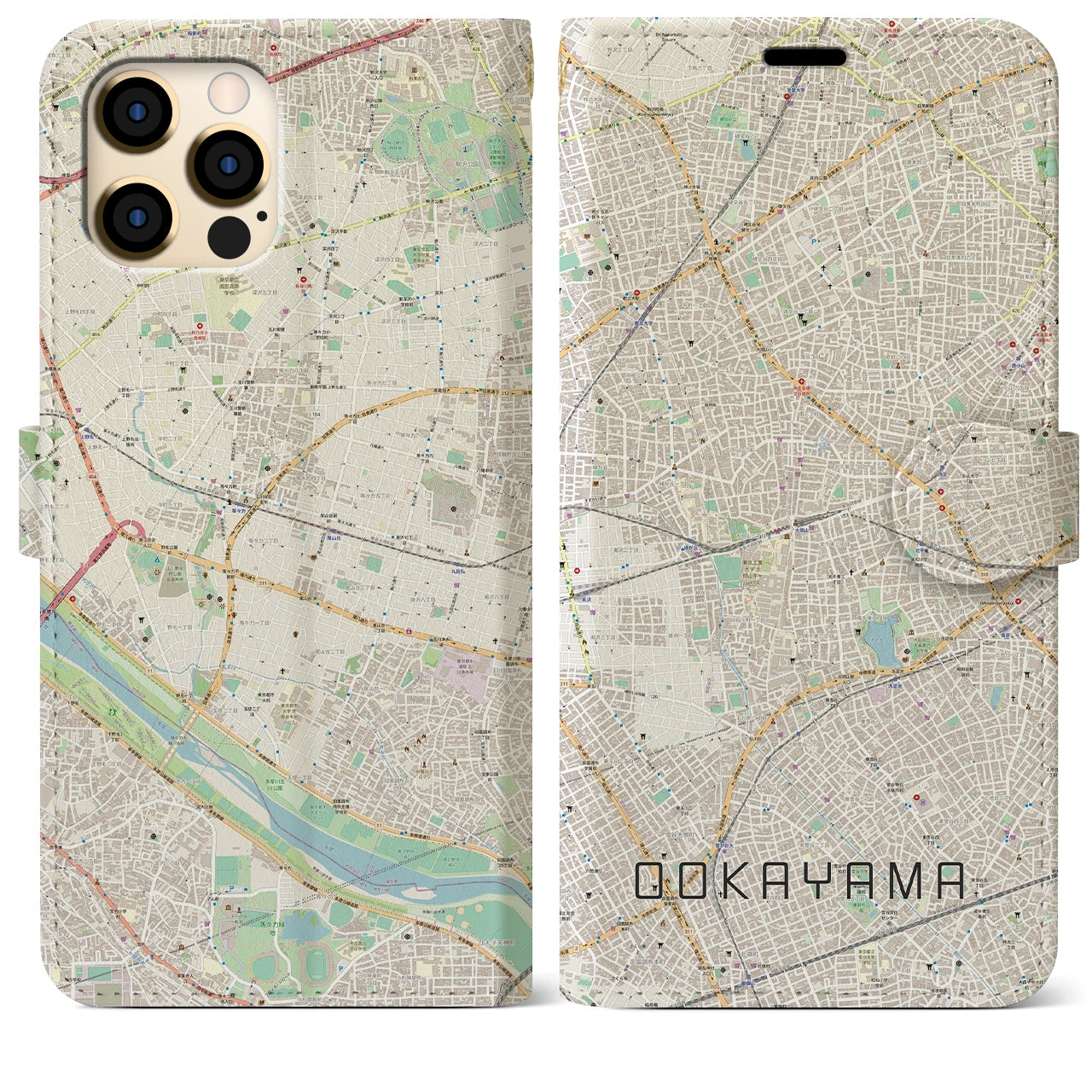 【大岡山】地図柄iPhoneケース（手帳両面タイプ・ナチュラル）iPhone 12 Pro Max 用