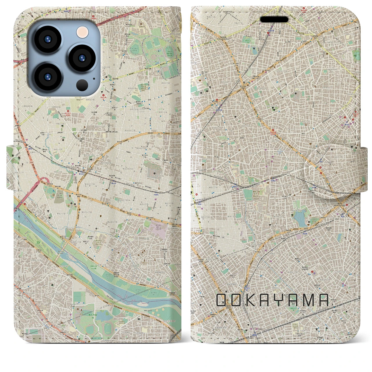 【大岡山】地図柄iPhoneケース（手帳両面タイプ・ナチュラル）iPhone 13 Pro Max 用