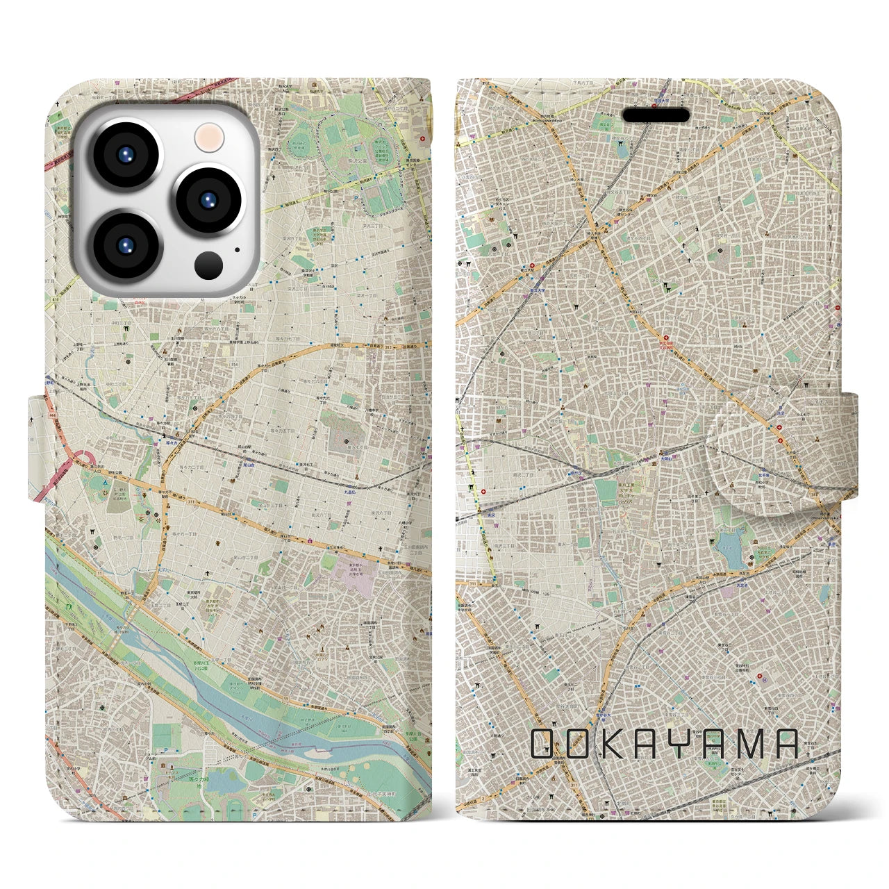 【大岡山】地図柄iPhoneケース（手帳両面タイプ・ナチュラル）iPhone 13 Pro 用