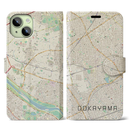 【大岡山（東京都）】地図柄iPhoneケース（手帳タイプ）ナチュラル・iPhone 15 用