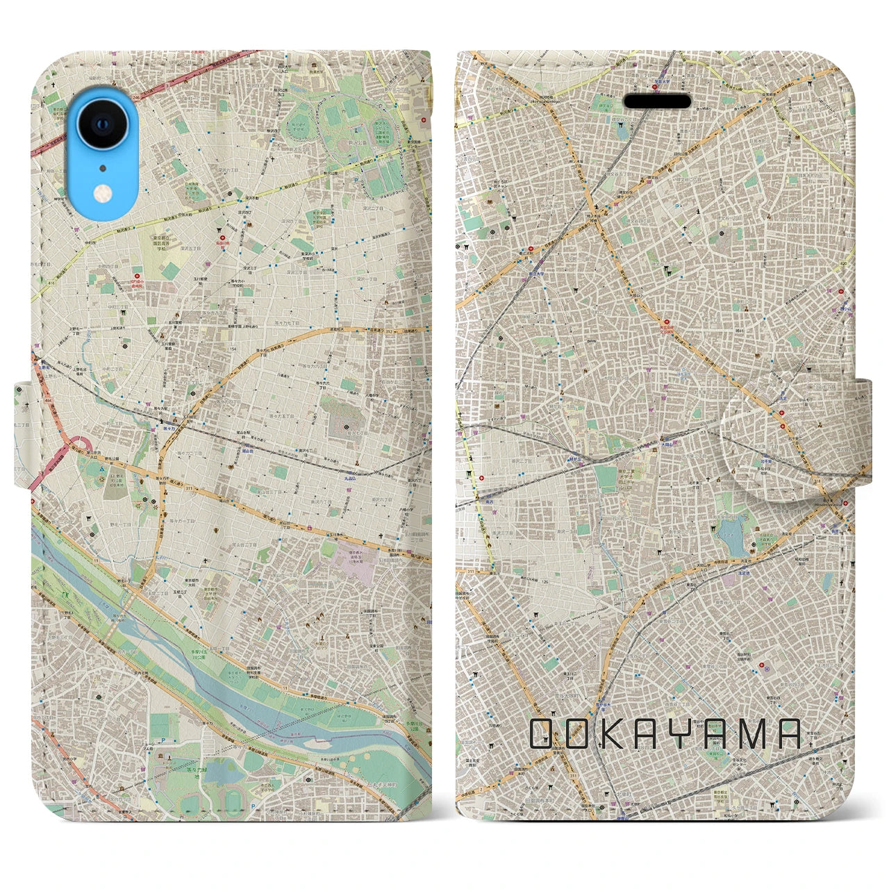 【大岡山】地図柄iPhoneケース（手帳両面タイプ・ナチュラル）iPhone XR 用