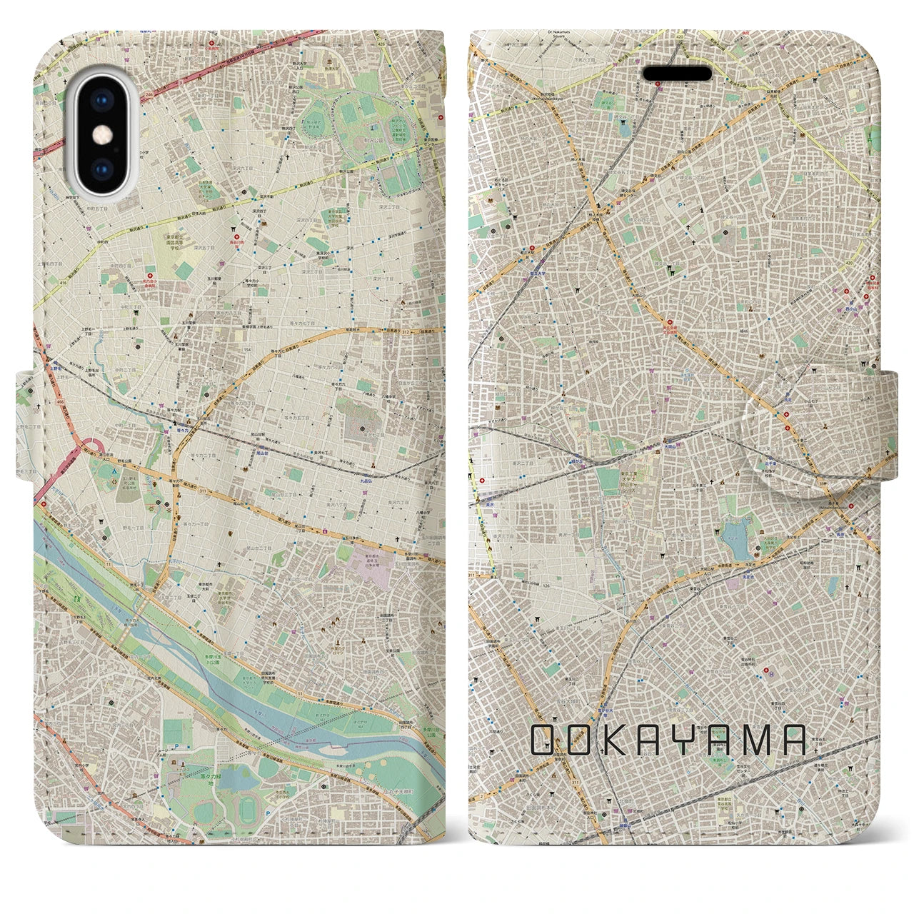【大岡山】地図柄iPhoneケース（手帳両面タイプ・ナチュラル）iPhone XS Max 用