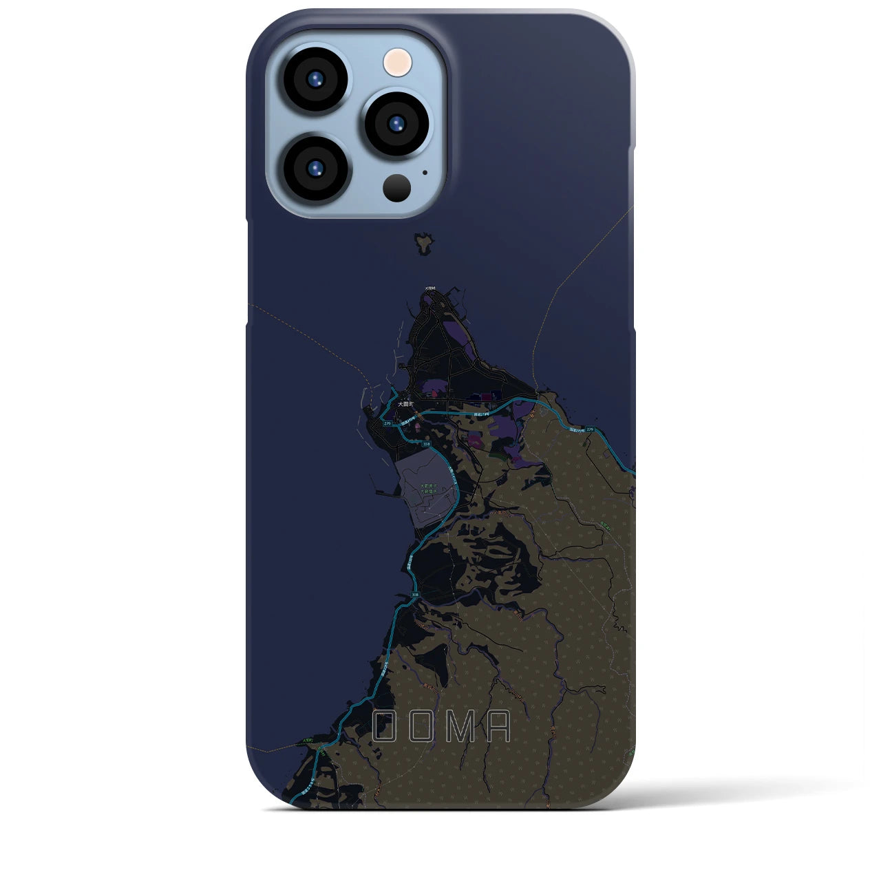 【大間】地図柄iPhoneケース（バックカバータイプ・ブラック）iPhone 13 Pro Max 用