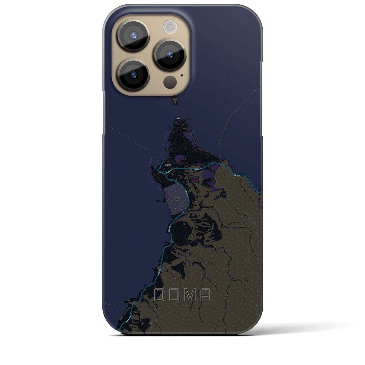 【大間】地図柄iPhoneケース（バックカバータイプ・ブラック）iPhone 14 Pro Max 用
