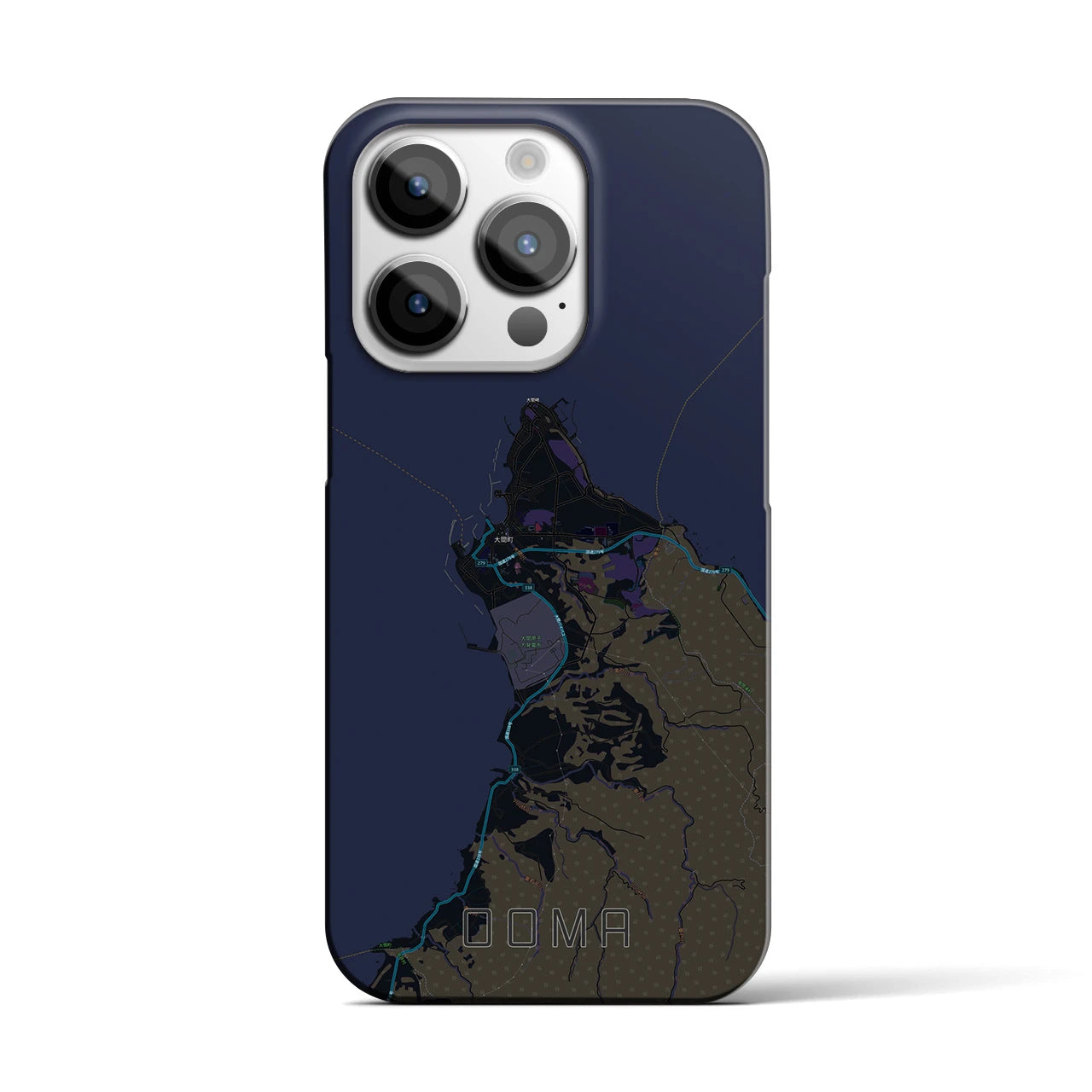 【大間】地図柄iPhoneケース（バックカバータイプ・ブラック）iPhone 14 Pro 用
