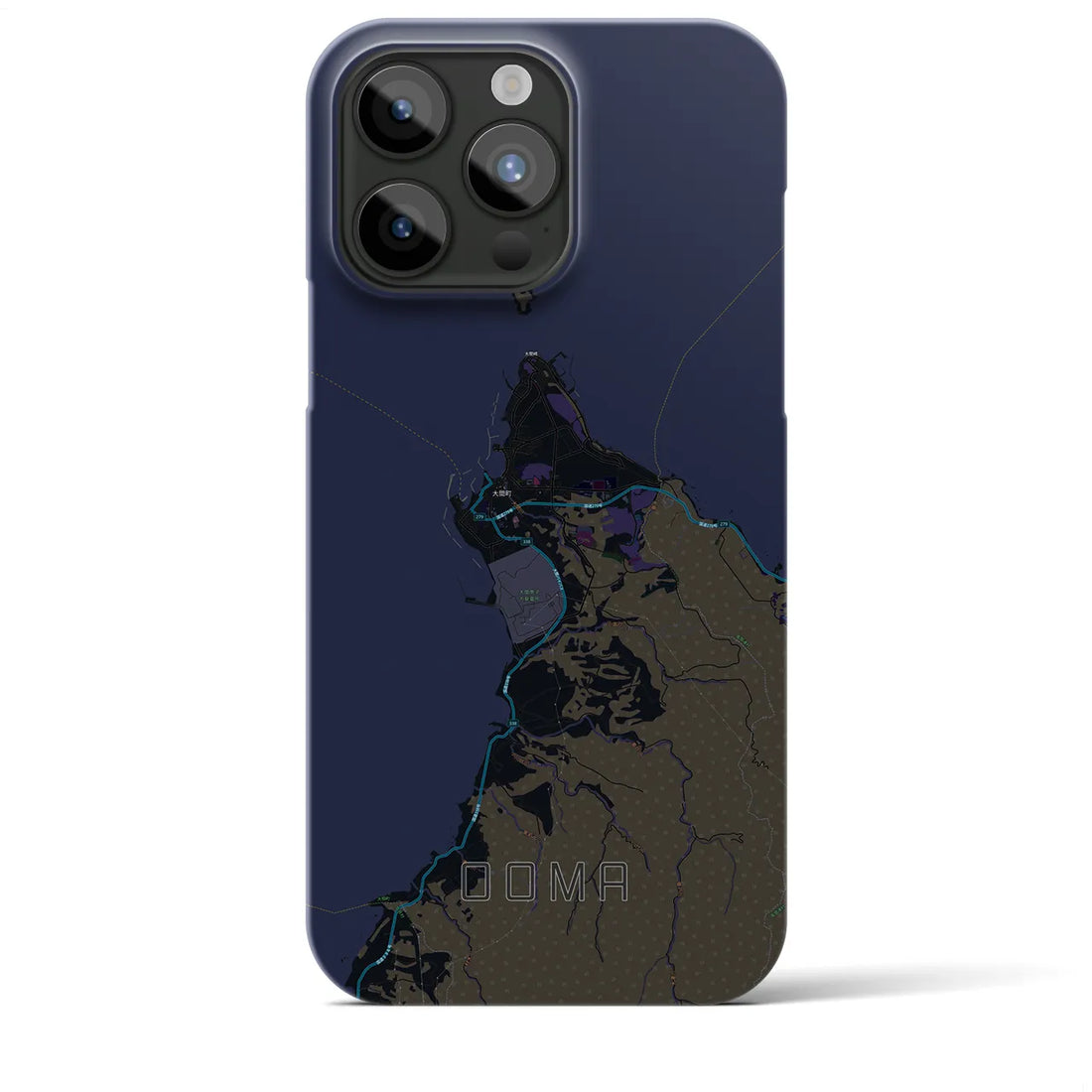 【大間】地図柄iPhoneケース（バックカバータイプ・ブラック）iPhone 15 Pro Max 用