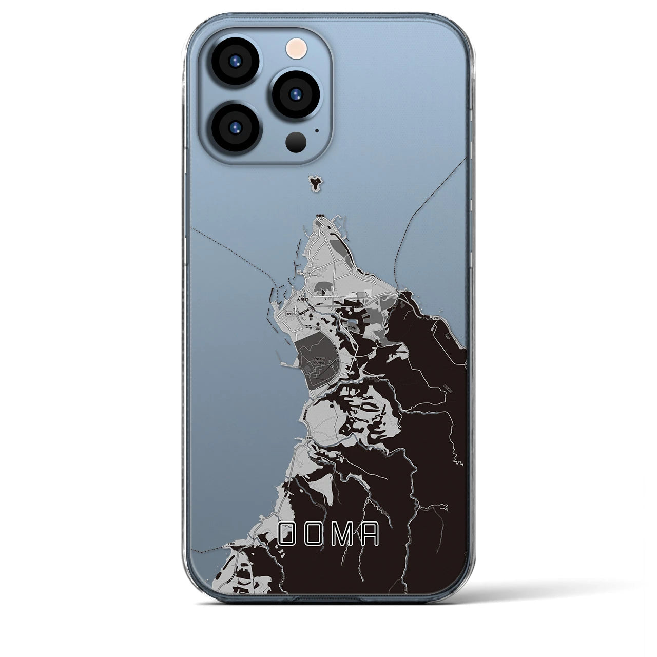【大間】地図柄iPhoneケース（クリアタイプ・モノトーン）iPhone 13 Pro Max 用