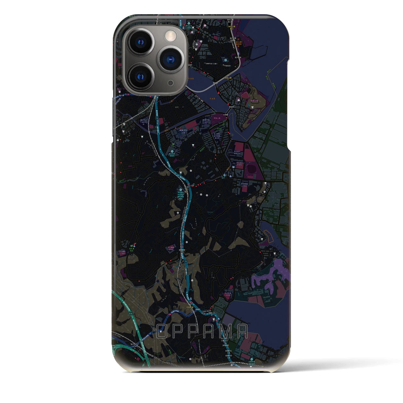 【追浜】地図柄iPhoneケース（バックカバータイプ・ブラック）iPhone 11 Pro Max 用