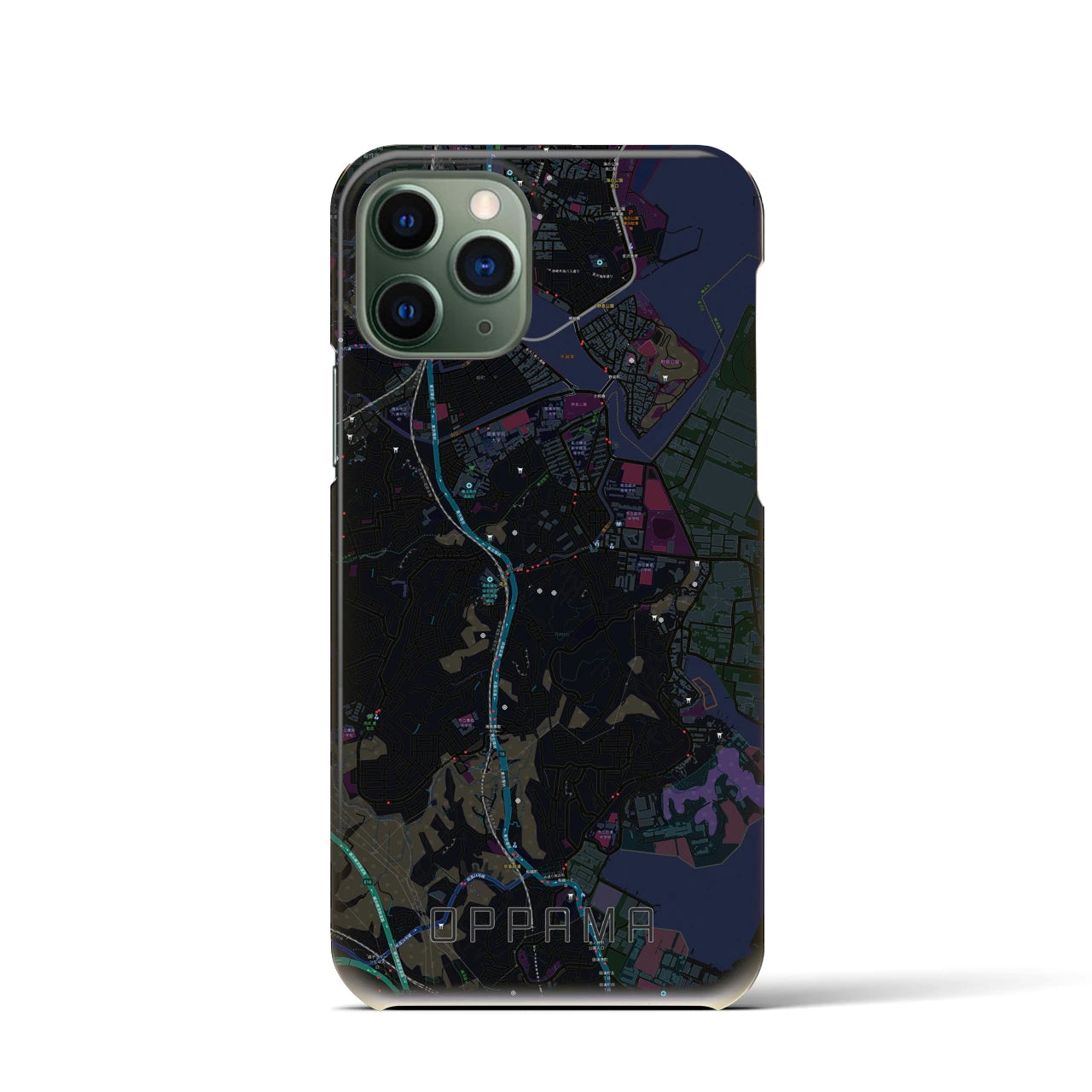 【追浜】地図柄iPhoneケース（バックカバータイプ・ブラック）iPhone 11 Pro 用