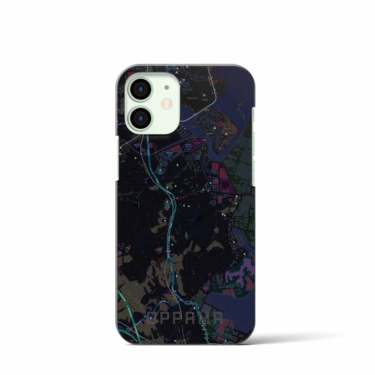 【追浜】地図柄iPhoneケース（バックカバータイプ・ブラック）iPhone 12 mini 用