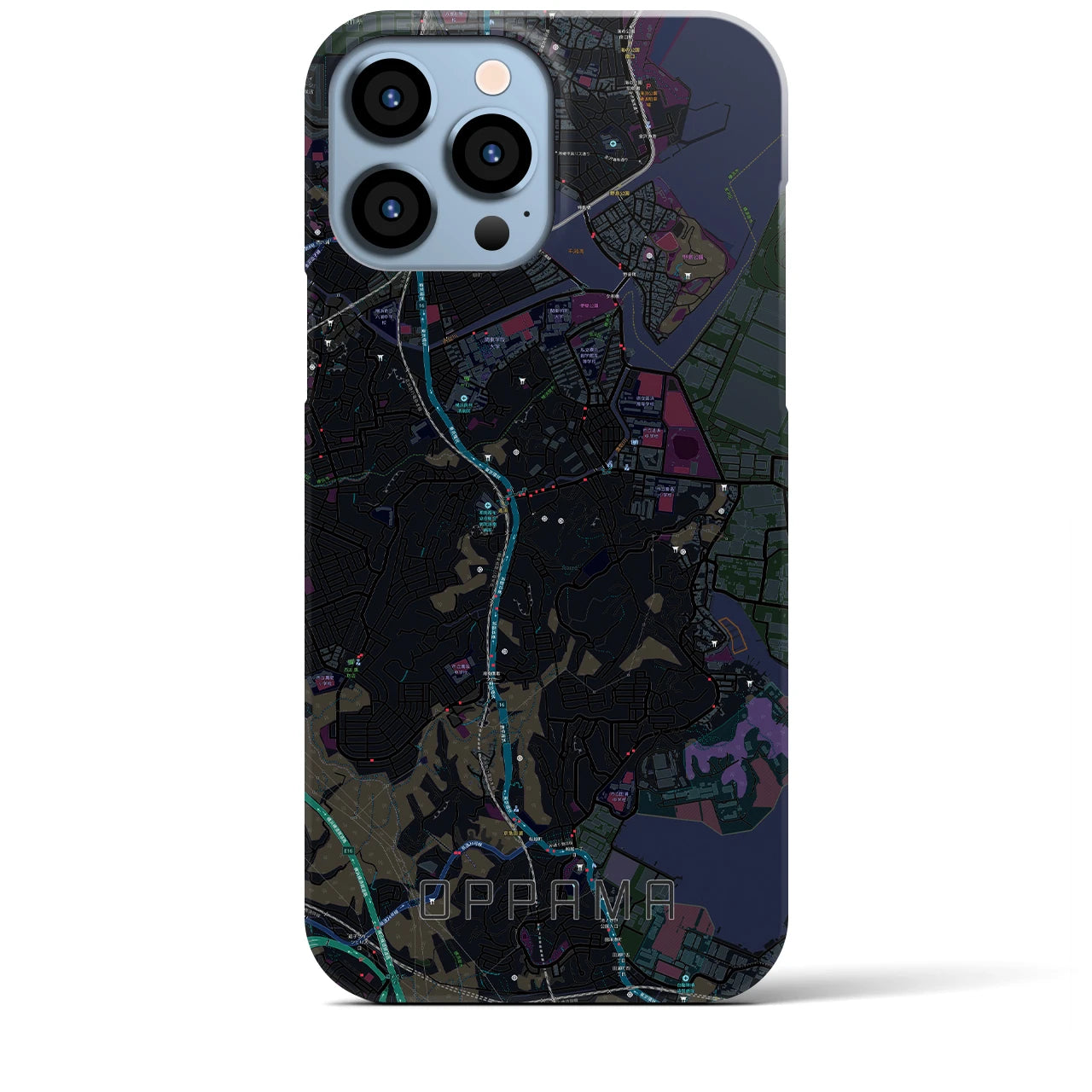 【追浜】地図柄iPhoneケース（バックカバータイプ・ブラック）iPhone 13 Pro Max 用