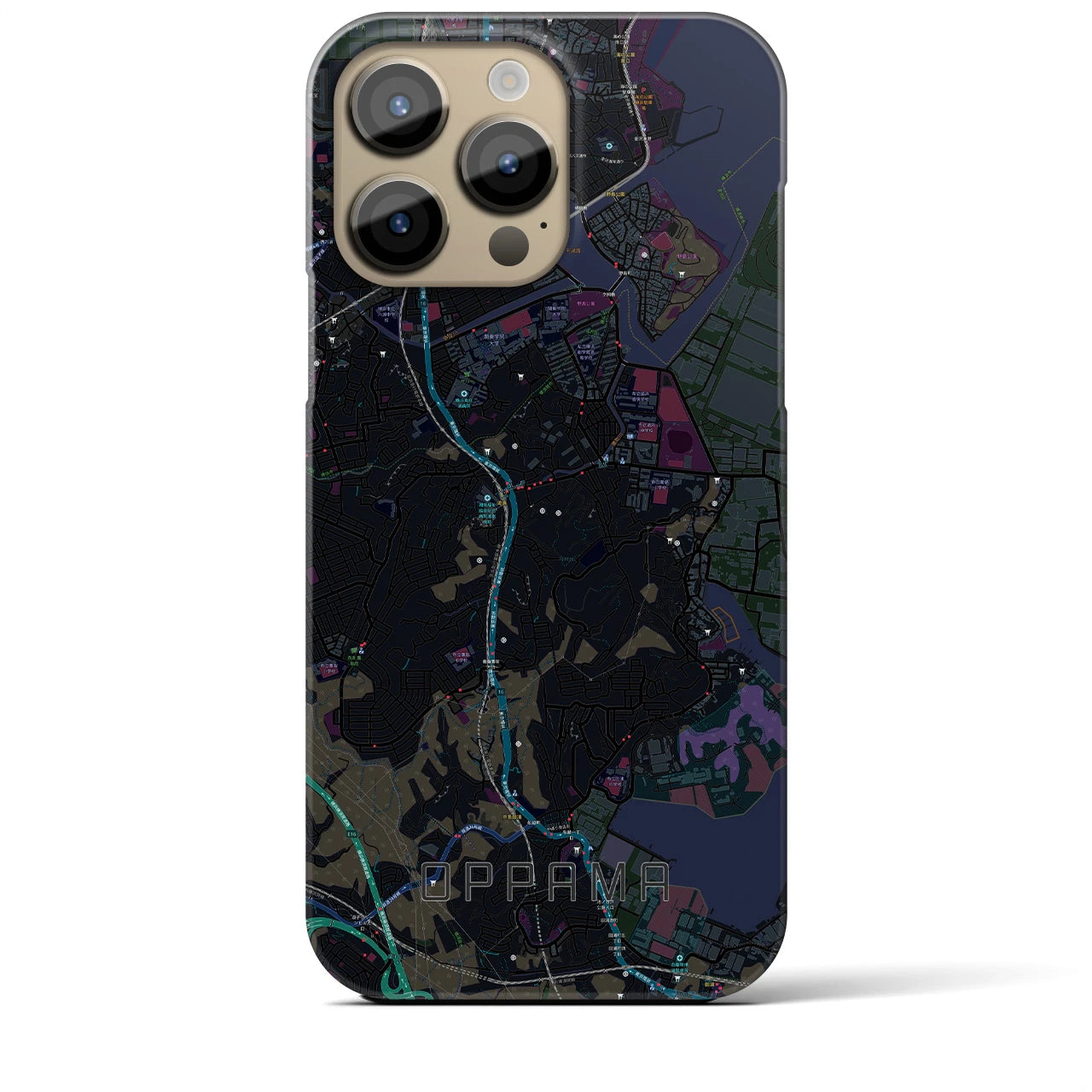 【追浜】地図柄iPhoneケース（バックカバータイプ・ブラック）iPhone 14 Pro Max 用