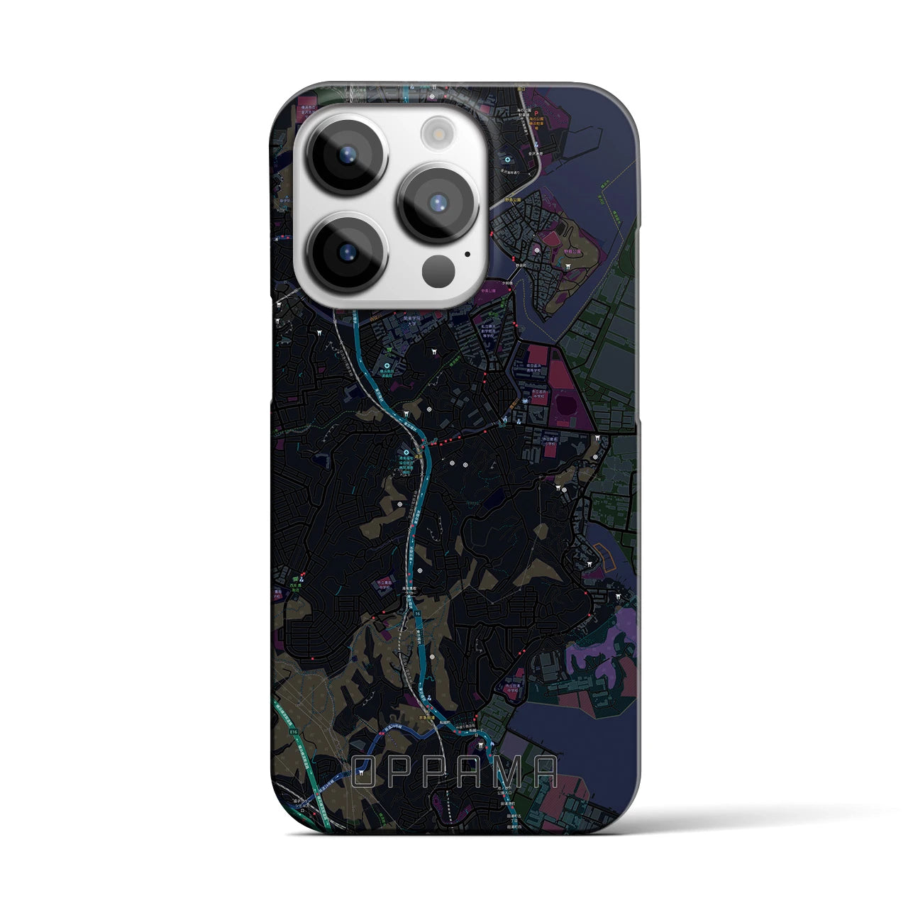 【追浜】地図柄iPhoneケース（バックカバータイプ・ブラック）iPhone 14 Pro 用