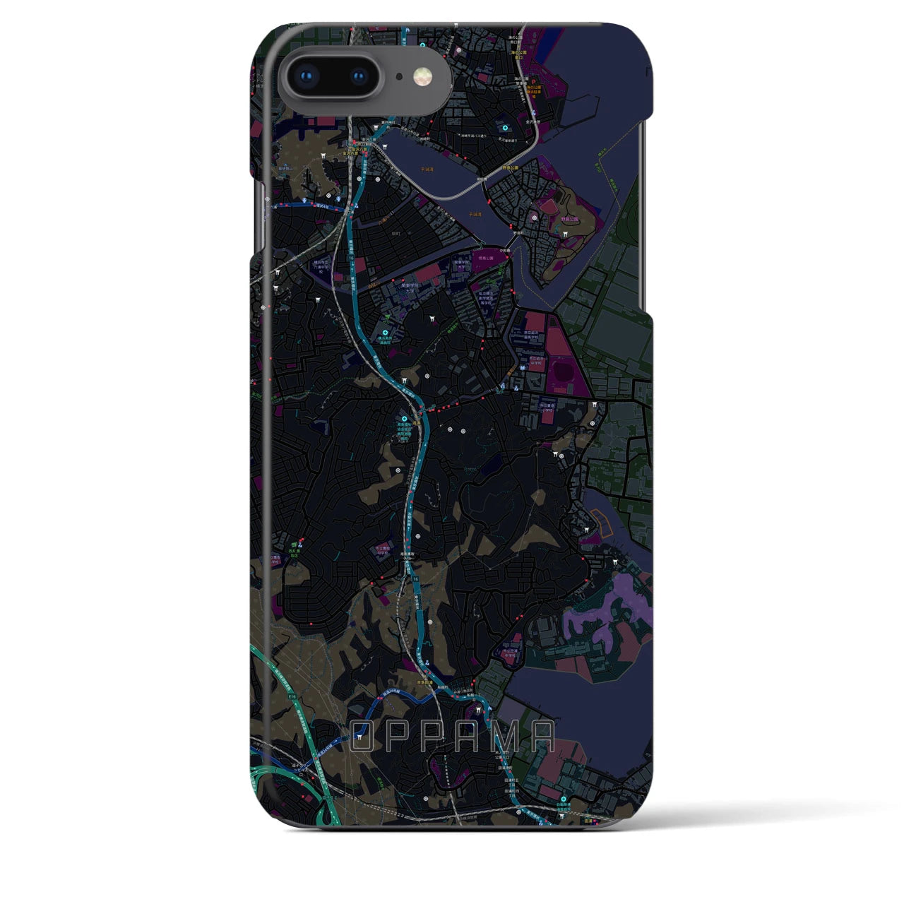 【追浜】地図柄iPhoneケース（バックカバータイプ・ブラック）iPhone 8Plus /7Plus / 6sPlus / 6Plus 用