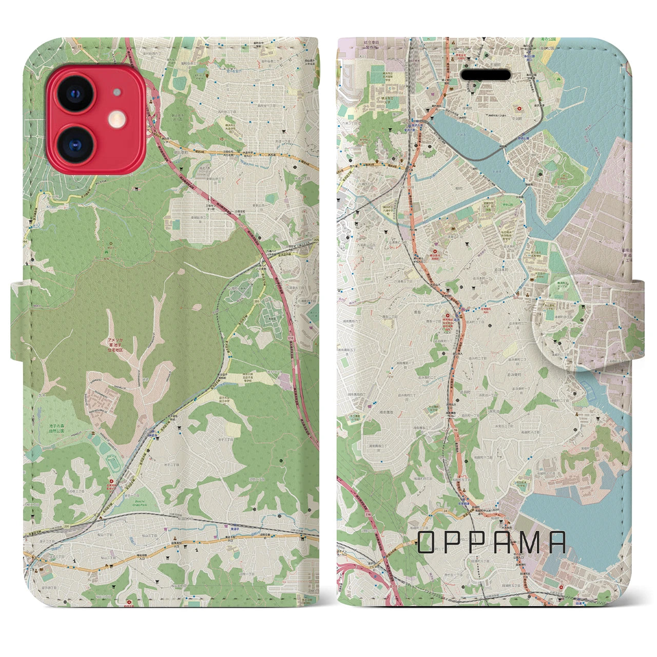 【追浜】地図柄iPhoneケース（手帳両面タイプ・ナチュラル）iPhone 11 用