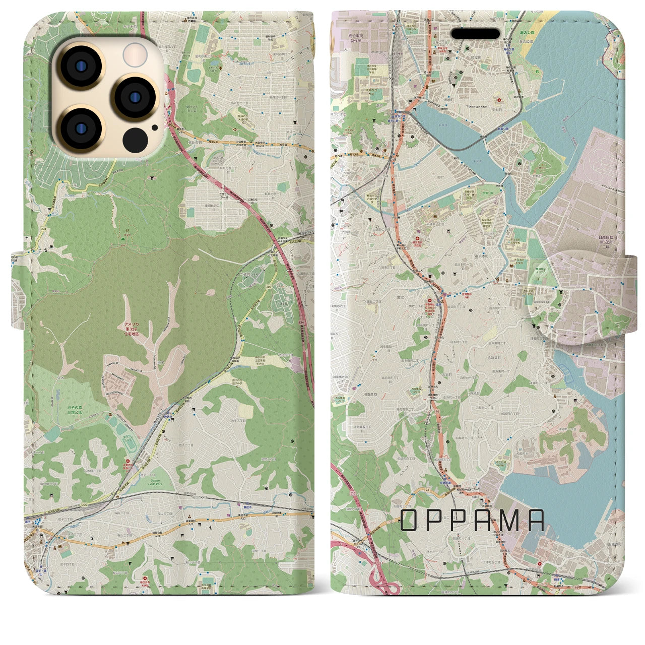 【追浜】地図柄iPhoneケース（手帳両面タイプ・ナチュラル）iPhone 12 Pro Max 用