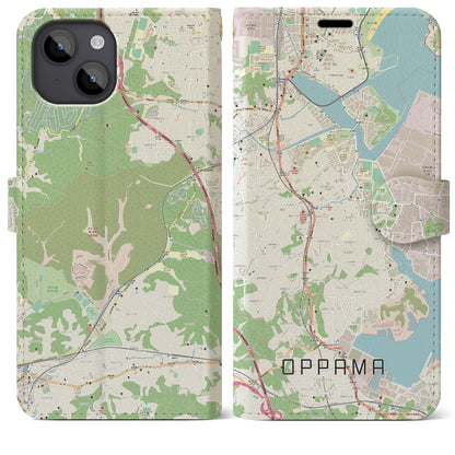 【追浜（神奈川県）】地図柄iPhoneケース（手帳タイプ）ナチュラル・iPhone 14 Plus 用
