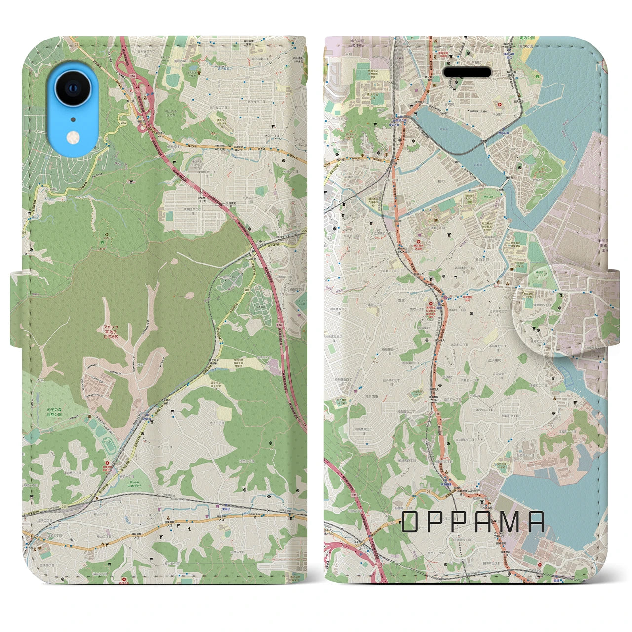 【追浜】地図柄iPhoneケース（手帳両面タイプ・ナチュラル）iPhone XR 用