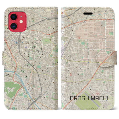 【卸町（宮城県）】地図柄iPhoneケース（手帳タイプ）ナチュラル・iPhone 11 用
