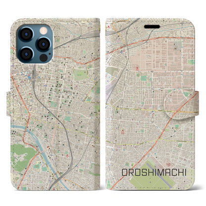 【卸町（宮城県）】地図柄iPhoneケース（手帳タイプ）ナチュラル・iPhone 12 / 12 Pro 用
