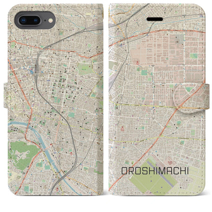 【卸町（宮城県）】地図柄iPhoneケース（手帳タイプ）ナチュラル・iPhone 8Plus /7Plus / 6sPlus / 6Plus 用